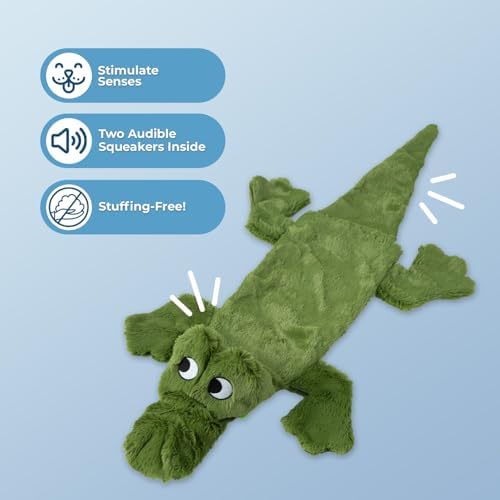 Best Pet Supplies 2-in-1 Stuffless Squeaky Dog Toy - Alligator, Medium | No-Stuffing, 2 built-in squeakers, No Mess, Soft, Holds a Plastic Bottle for Added play, Perfect for Moderate chewers