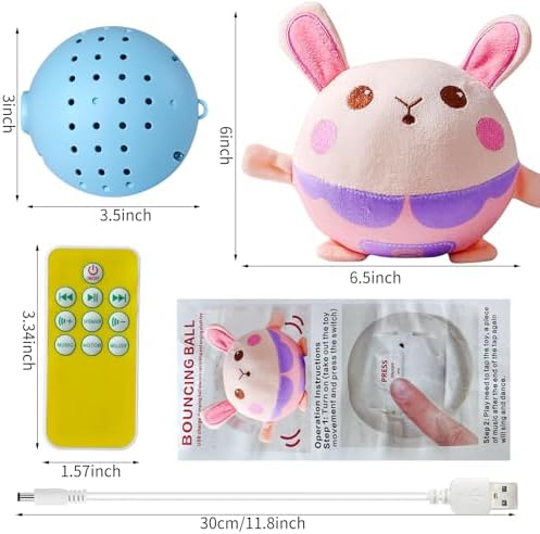 Interactive Plush Dog Toy - Bouncing Rolling Ball With Remote Control and Music, Self-Moving Pet Toy for Small/Medium/Large Bored Dogs (Rabbit)