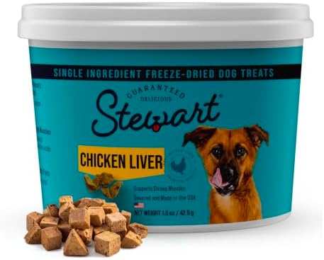 Stewart Freeze Dried Dog Treats, 100% Chicken Liver, 1.5 oz Tub