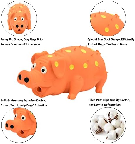 Pig Squeaky Dog Toy, 2 PCS Interactive Rubber Dog Chew Toy - Durable Latex Spot Grunting Pig Toys that Oink for Small Medium Large Dogs (Orange, Yellow)