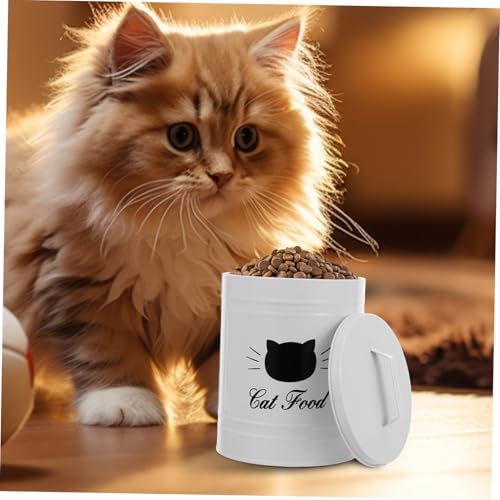PRETYZOOM Iron Metal Container for Cat and Dog Food Airtight Sealed Jar Convenient and, Iron, White