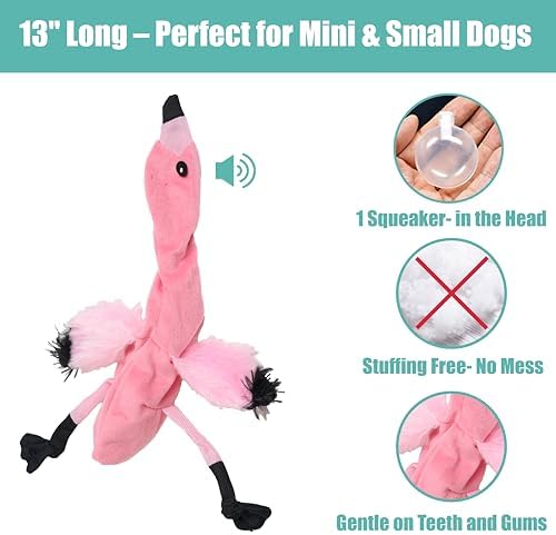 SPOT Skinneeez Flamingo 13 Inch Stuffing-Free Plush Squeaky Dog Toy – Soft Interactive Chew Toy for Small and Medium Dogs – Mess-Free Play for Light & Moderate Chewers