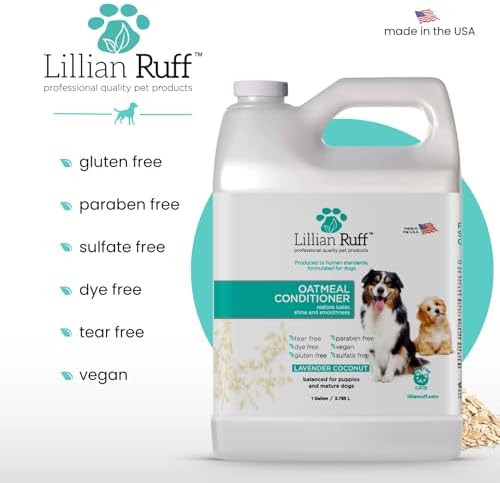 Lillian Ruff PRO Formula Oatmeal Dog Conditioner - Nourishing & Calming Relief for Allergies & Sensitive Skin - Detangles, Softens & Adds Shine with Oatmeal, Coconut Oil & Lavender - USA (Gallon+Pump)