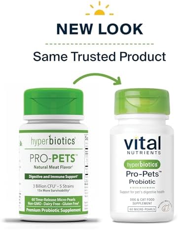 Vital Nutrients Pro Pets Probiotics for Dogs and Cats | Dog Probiotics for Digestive Health, Gut Health, Occasional Diarrhea | Tasty Meat Flavor | Non-GMO | Hyperbiotics | 60 Micro Tablets