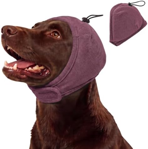 BRKURLEG Dog Ear Cover Noise Protection, Thick Padded Ear Wrap, Plum, S | Adjustable Calming Hoodie for Anxiety Relief, Anxiety Relief Head Cover, for Firework, Thunderstorm, Grooming & Winter Warmth
