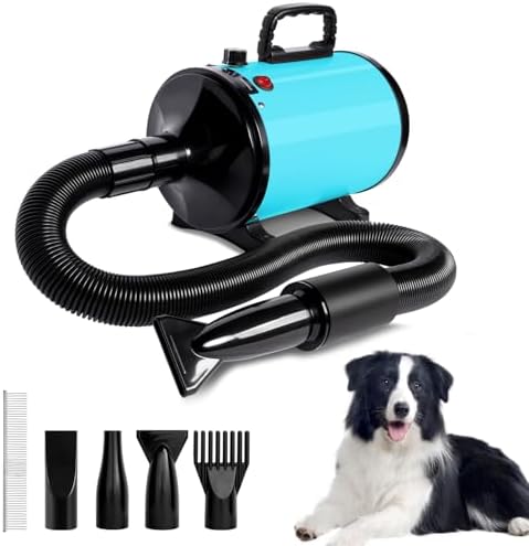 IVY&LANE Dog Hair Dryer for Pet Grooming,High Velocity Dog Dryer Force Blower with 4 Nozzles,Adjustable Speed and Temperature Control Dogs Blow Dryer,Noise Reduction,Blue