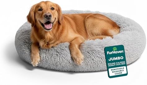 FurHaven Calming Donut Dog Bed, 45", Jumbo/XL, Mist Gray