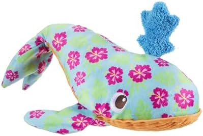 BarkBox Hawaiian Humpbark Whale Dog Toy - Fun for Dogs | Plush Hibiscus Whale Toy with Deep Grunt Squeaker, Fluff and Whip-N-Flip Fins
