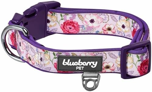 Blueberry Pet Soft & Comfy Peony Flower Print Neoprene Padded Adjustable Dog Collar, Mauve, Small, Neck 12"-16"