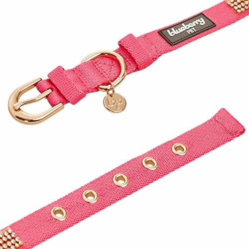 Blueberry Pet Sparkling Rhinestone Adjustable Dog Collar with Metal Buckle, French Pink, Neck 9-12.5", for Small Breed