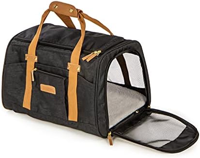 Sherpa Element Travel Pet Carrier, Airline Approved, Mesh Windows & Spring Frame, Black and Tan, Large