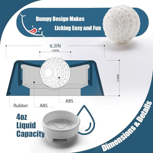 Dog Lick Bowl with Rolling Ball, Slow Feeder & Dog Enrichment Toy | Slows dogs' licking, protects their teeth, reduces bloat & restlessness. Holds ¾ cup. Food-grade rubber, rinses clean.