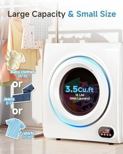 Feelfunn 3.5 Cu. Ft. Portable Clothes Dryer, 1500W Front Load