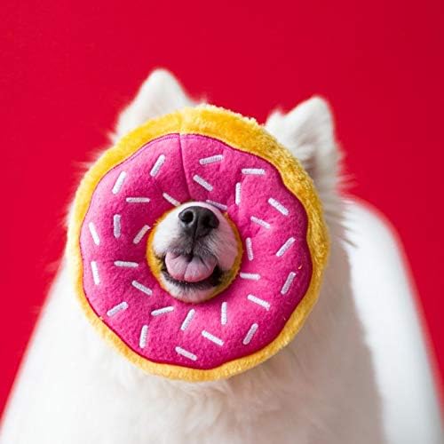 ZippyPaws Donutz No Stuffing Dog Toys to Keep Them Busy - Strawberry Donut | For Small and Medium Dogs, Squeaky Pet Toy for Boredom, Unstuffed Chew Toy, Soft Plush Puppy Products