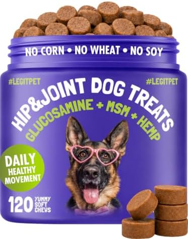 LEGITPET Hemp Hip & Joint Supplement for Dogs Soft Chews Made in USA Functional Glucosamine for Dogs Chondroitin MSM Turmeric Hemp Seed Oil Natural Pain Relief Mobility Advanced Joint 120 Treats