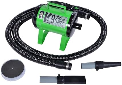 Electric Cleaner Company ECC Mini K-9 High-Velocity Dog Dryer – Portable Pet Blow Dryer with 2 Speeds, 10' Hose & Tips, Lime Green