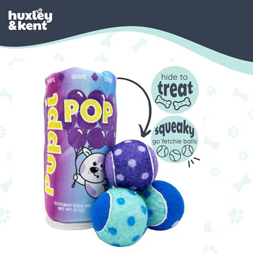 Huxley & Kent Interactive Funny Dog Toy w/Squeaker - Power Plush Ball and Treat Hiding Toy - Cute and Funny Soft Puzzle for Small & Large Dogs - Squeak'n Peek Puppi Pop Grape, Large | Hidden Treat Pocket with H&K Tennis Balls, Crinkle & Squeaker, Menta...
