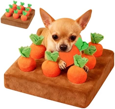 Snuffle Mat for Puppies, Carrot Garden Dog Toy with 9 Carrots, Interactive Puppy Enrichment Toys, for Training Feeding Play