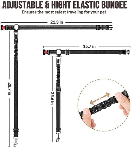 SlowTon Dog Car Seat Belt - 2-Pack with Bungee