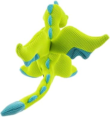 goDog Mesh Dragons Squeaky Plush Dog Toy, Double Chew Guard Technology - Green, Small