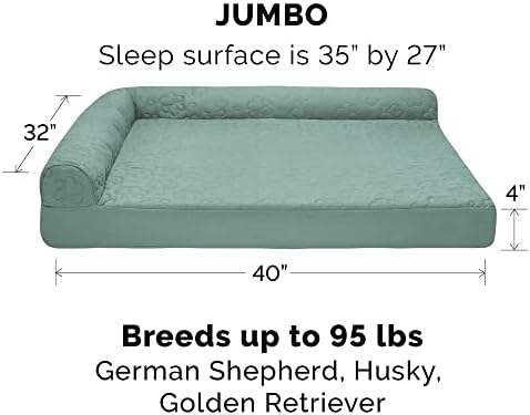 Furhaven Cooling Gel Dog Bed for Large Dogs w/ Removable Bolsters & Washable Cover, For Dogs Up to 95 lbs - Pinsonic Quilted Paw L Shaped Chaise - Iceberg Green, Jumbo/XL