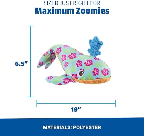 BarkBox Hawaiian Humpbark Whale Dog Toy - Fun for Dogs | Plush Hibiscus Whale Toy with Deep Grunt Squeaker, Fluff and Whip-N-Flip Fins