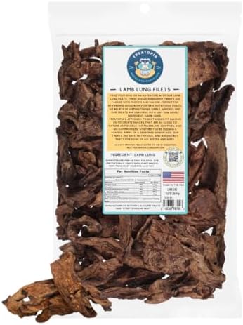 TREATOPIA Lamb Lung Filet Dog Treats, 1 LB Bag, All-Natural, High Protein