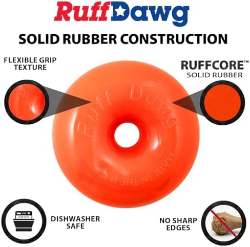 Ruff Dawg Dawg-Nut XL 4.5” Yellow – Heavy-Duty Solid Rubber Donut Dog Chew Toy for Dogs 40 lbs & Up – Floats & Bounces – Made in USA