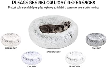 Friends Forever Donut Dog Bed Faux Fur Fluffy Calming Sofa For Small Dogs, Soft & Plush Anti Anxiety Pet Couch For Dogs, Machine Washable Coco Pet Bed with Non-Slip Bottom, 23"x23"x6" Ivory