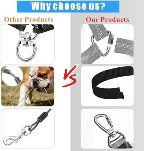 Idepet Stainless Steel 3-in-1 Dog Car Seatbelt, 2-Pack, Black