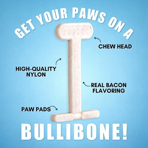 Bullibone Nylon Dog Chew Toy for Aggressive Chewers - Dental Hygiene Bone with Bacon Flavor, Durable Tough Chew Toys for Small Dogs, Indestructible Dog Bone - 3 Pack