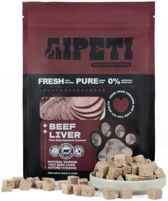 100% Pure Freeze-Dried Raw Beef Liver Cat & Dog Treats, 3.5 oz, Single Ingredient, High Protein, Training Rewards Treats & Food Topper, Grain-Free, No Additives, Perfect for Picky Eaters