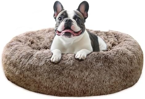 JOLLYVOGUE 31" Calming Donut Dog Bed, Smoke Brown