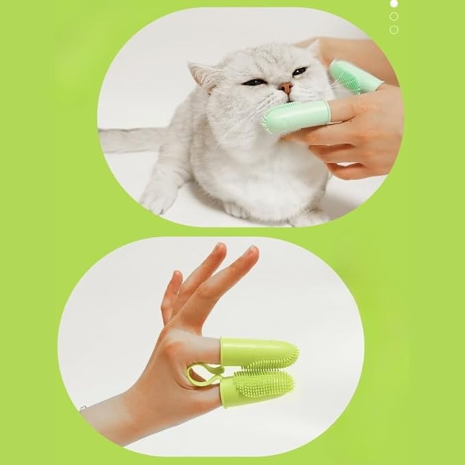 Double Finger Pet Toothbrush – Soft Silicone Dog & Cat Finger Toothbrush for Oral Cleaning – Gentle Dental Hygiene Tool for Puppies, Kittens, and Small Pets (Grass Yellow)