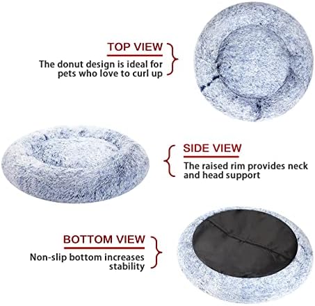 Bedfolks Calming Fluffy Donut Dog Bed for X-Large Dogs,Navy Blue,45" Round