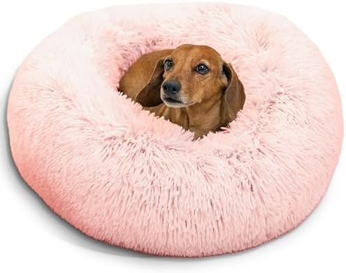 Best Friends by Sheri Calming Donut Dog Bed, Small, Cotton Candy Pink, 23"x23"