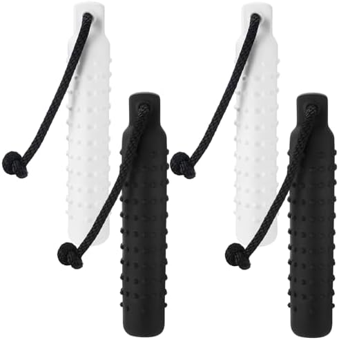 Blueweenly White and Black Dog Bumper Toy Training Dummy, 4 Pcs | Plastic Lightweight Floats on Water, Textured with Rope for Fetch, Pool Outdoor Retrieving, Summer Water Play
