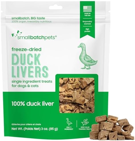 smallbatch Freeze Dried Duck Livers, High Protein Dog & Cat Treats, 3oz