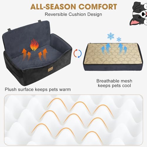 Dog Car Seat, Large/Medium Under 55 lbs, 2 Safety Belts, Memory Foam & Cushion
