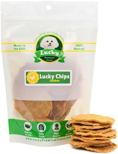 Lucky Premium Treats Lucky Chips Chicken Jerky Dog Treats - Made in USA, All Natural Chicken Jerky, Grain-Free, High Protein, Single Ingredient Dog Treats - 3 oz Bag