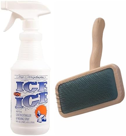 Chris Christensen Detangle and Finishing Bundle: Ice on Ice Detangler - Adds Elasticity & Strength, Mark III Slicker Brush with Stainless Steel Pins