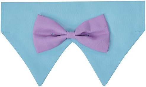Blueberry Pet Sophisticated Pastel Blue Checker Adjustable Dog Bandana Collar with Bow Tie, Medium, Neck 14.5"-20"