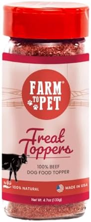 Farm To Pet - Dog Food Topper - 4.7 oz Beef Meal Toppers for Dogs, Single Ingredient, Lean, All Natural, Healthy Food for Small, Medium, Large Breeds, & Puppies - Made in USA