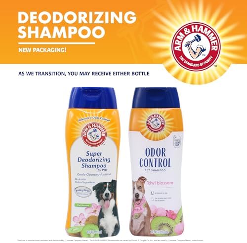 Arm & Hammer Deodorizing Dog Shampoo, Kiwi Blossom, 20 Fl Oz, 2-Pack | Tearless, moisturizing baking soda formula for sensitive skin, safe for dogs and puppies during regular baths