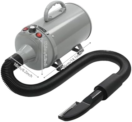Pet Dryer, 2200W High Velocity Dog Hair Dryer Adjustable Speed and Temperature Control Dog Blow Dryer Low Noise Professional Dog Grooming Dryer with 4 Nozzles Detachable Hose (Gery)