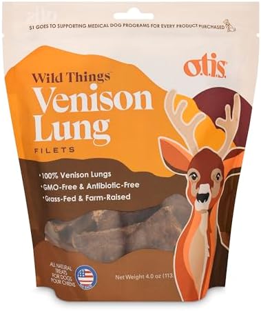 O.T.I.S. Wild Things Venison Lung Filets – 4 oz – Single-Ingredient Dog Treats – Grass-Fed, Farm-Raised Venison – No Hormones, GMOs, or Artificial Additives
