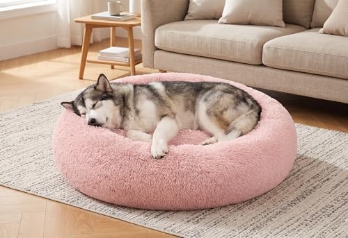 SAVFOX Calming Donut Dog Bed, 36", Pink
