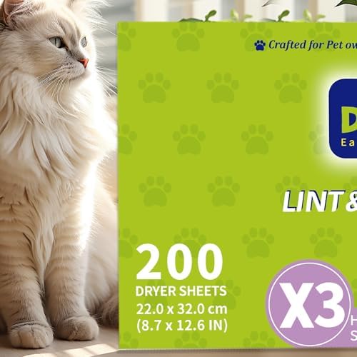 Dr.Easy LINT & HAIR REMOVER Pet HUGESHEETS with 3X Dryer Sheets, Lavender Fresh, 200 Count,PLANT&MINERAL-BASED FORMULA