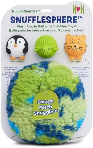 HuggleSnuffles SnuffleSphere Puzzle Ball - Interactive Enrichment Toy for Dogs, Hide and Seek Dog Toy for Ruff-Tex Balls & Treats, Puppy Games to Keep Them Busy, Foraging Plush for Boredom - Large, 8"