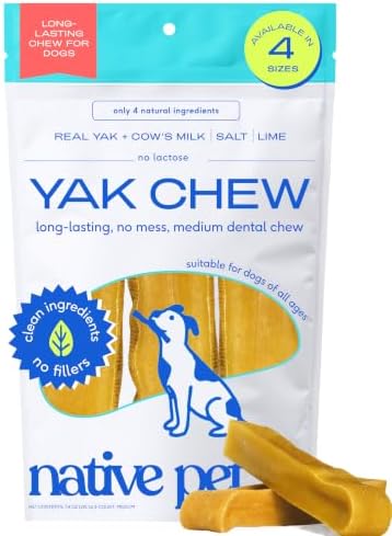 Native Pet Yak Cheese Himalayan Dog Chews - Long Lasting Dental Sticks for Medium Breeds – 100% All Natural Himalayan Yak Chews for Medium Dogs – Cheese Bone for Aggressive Chewers - 3 Per Pack